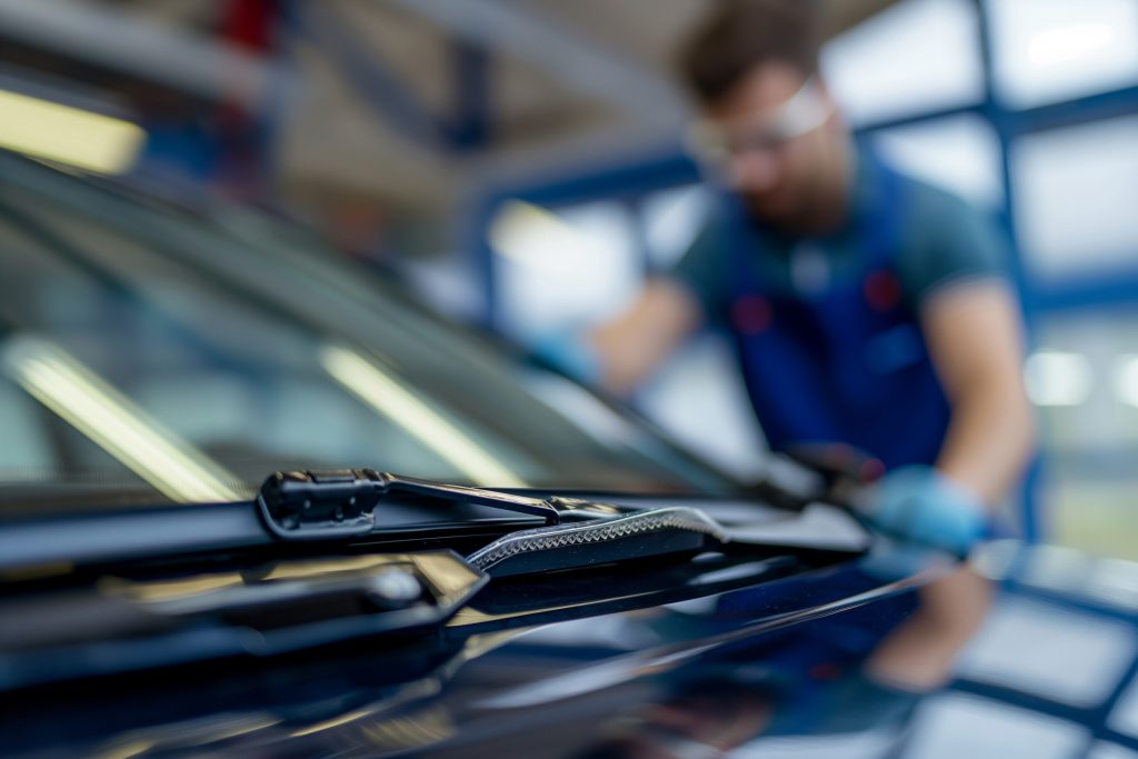 Steinschlag reparieren – Effiziente Reparatur von Windschutzscheiben "Steinschlag reparieren – Techniker bei der Reparatur einer Windschutzscheibe
